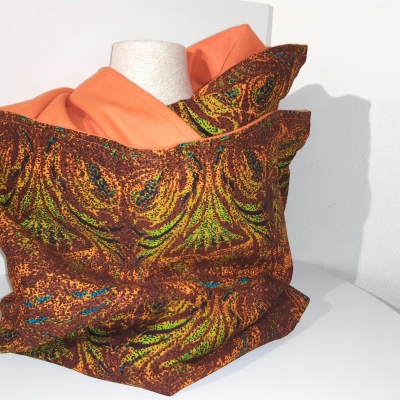 Snood Wax marron vert jaune, uni orange flashi