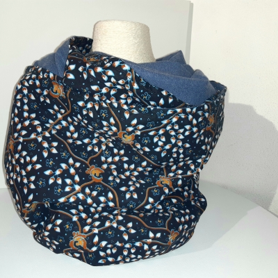 Snood Wax bleu blanc marron, uni bleu-gris